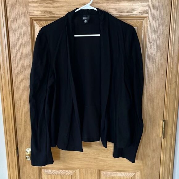 Eileen Fisher Black Viscose Nylon Spandex Cardigan Blazer Medium - Picture 1 of 5